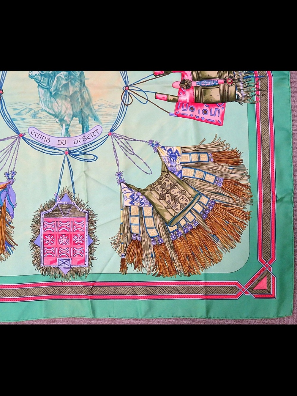 Hermes Silk Scarf in Mint Green, Pink, Blue and Gold - Picture 6 of 13